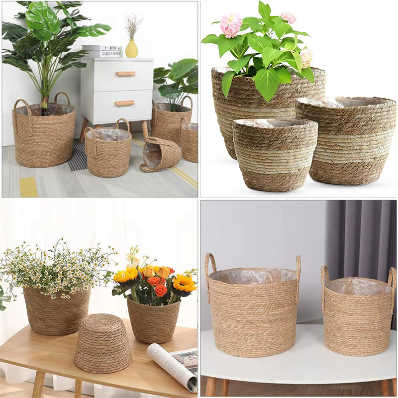Rattan Tray Handle - 1개 수공예 천연 라탄 손잡이 화분은