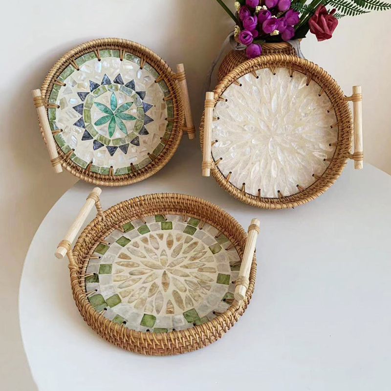 Rattan Tray Handle - 빈티지 수제 등나무 직조 트레이, 보호