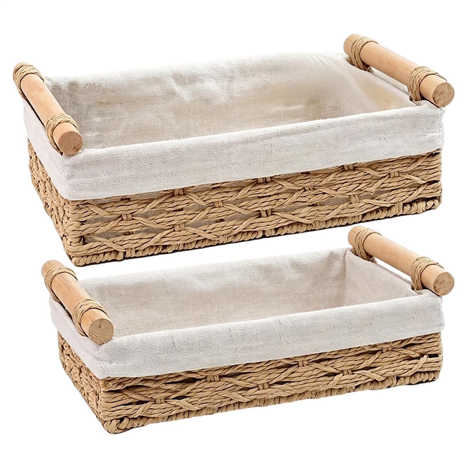 Rattan Tray Handle - 손잡이와 라이너가 있는 수납 바구니, 데스크탑