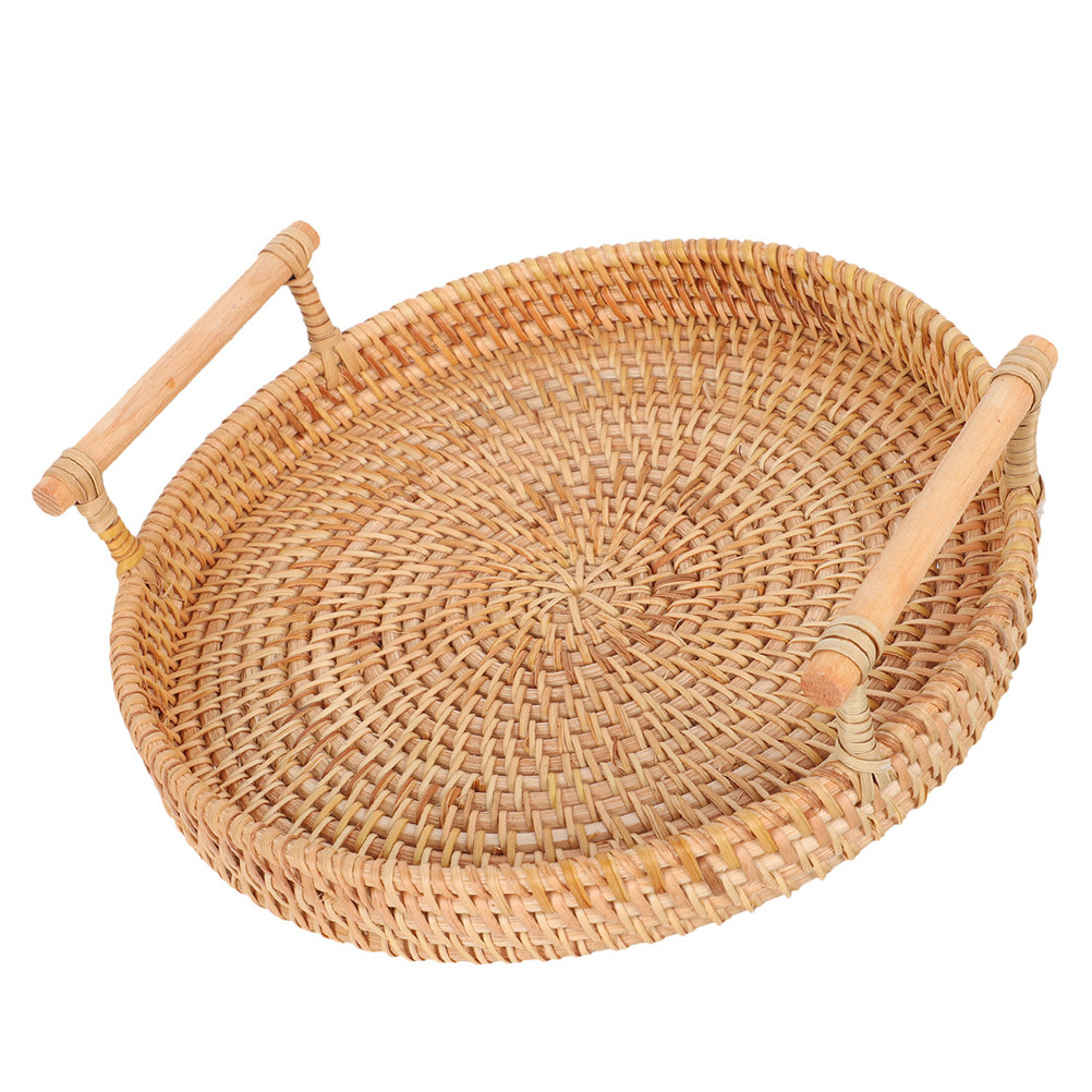 Rattan Tray Handle - 32cm 원형 수제 라탄 트레이, 이중