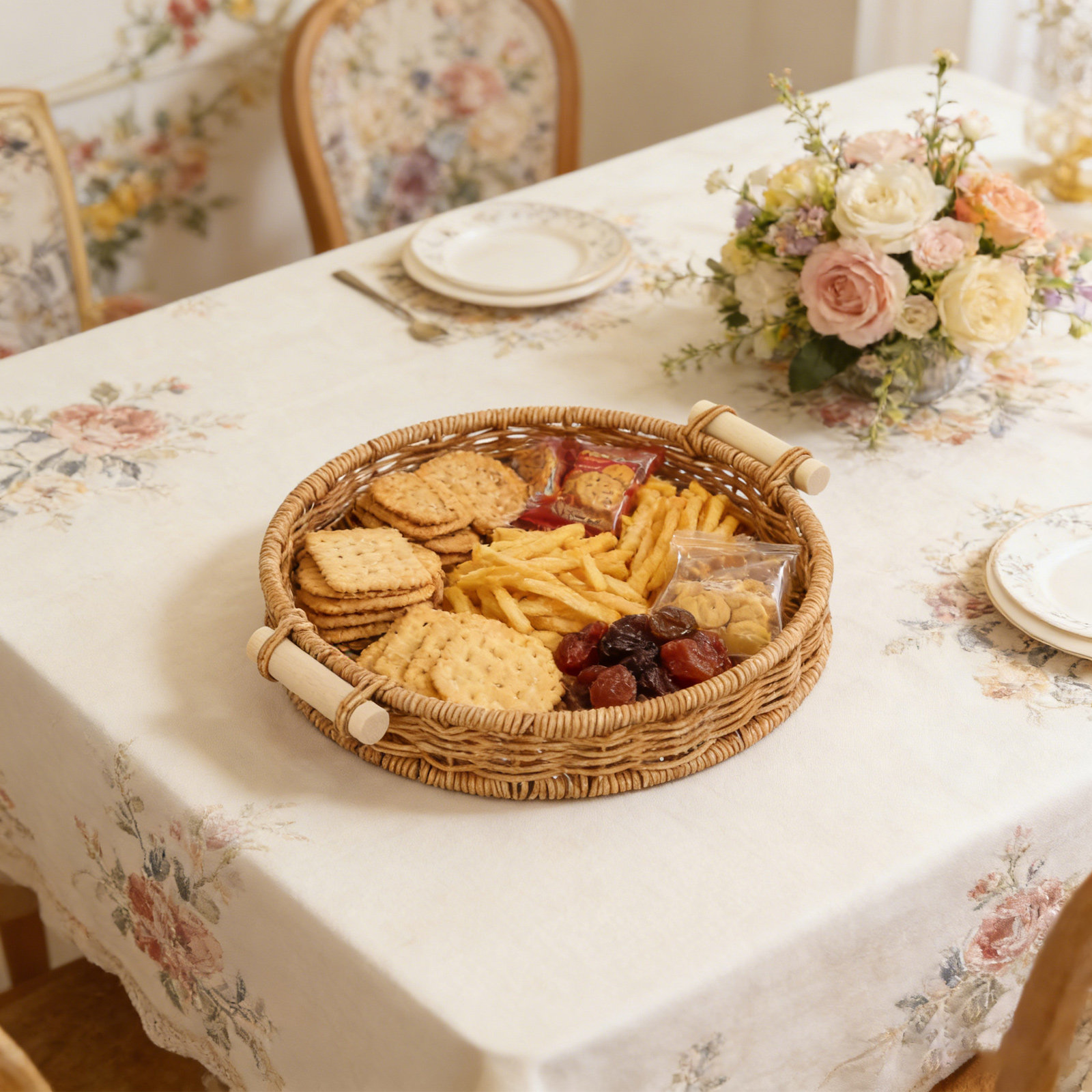 모조 라탄 빵 바구니 27cm 원형 엮은 스낵 서빙 트 - Rattan Tray Handle 리뷰 및 가격
