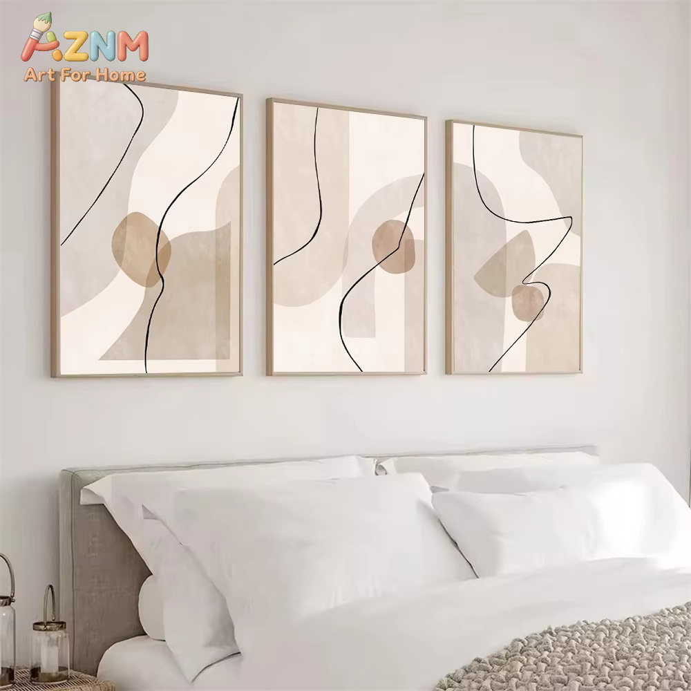 추상적인 베이지색 기하학 라인 벽 예술 캔버스 그림 보 - Interior Design Modern 리뷰 및 가격