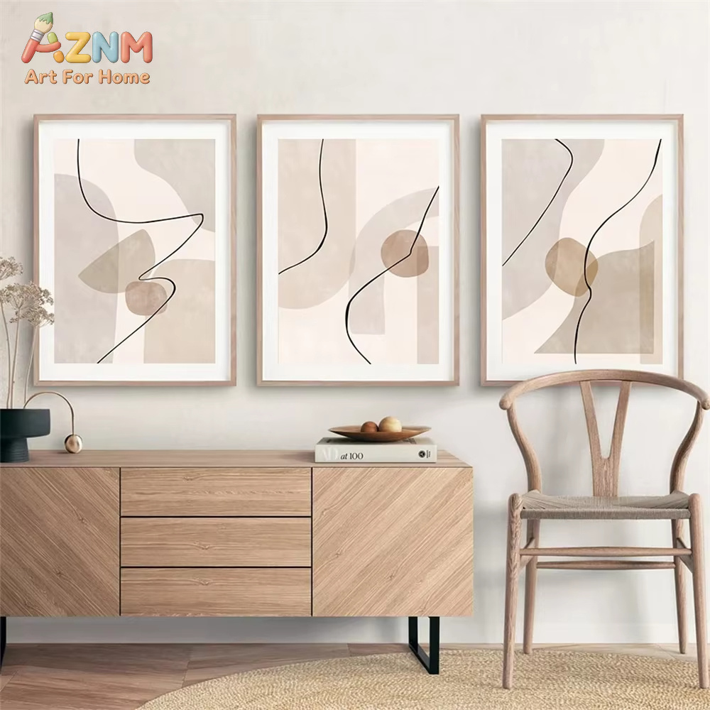 추상적인 베이지색 기하학 라인 벽 예술 캔버스 그림 보 - Interior Design Modern 리뷰 및 가격