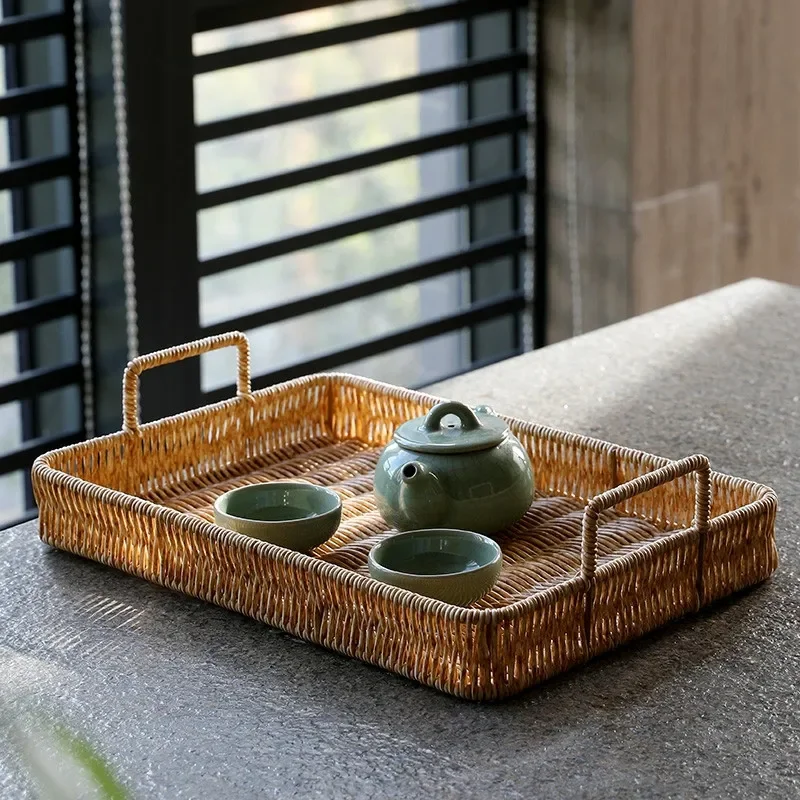 손잡이가있는 플라스틱 보관함 모조 등나무 직조 바구니  - Rattan Tray Handle 리뷰 및 가격
