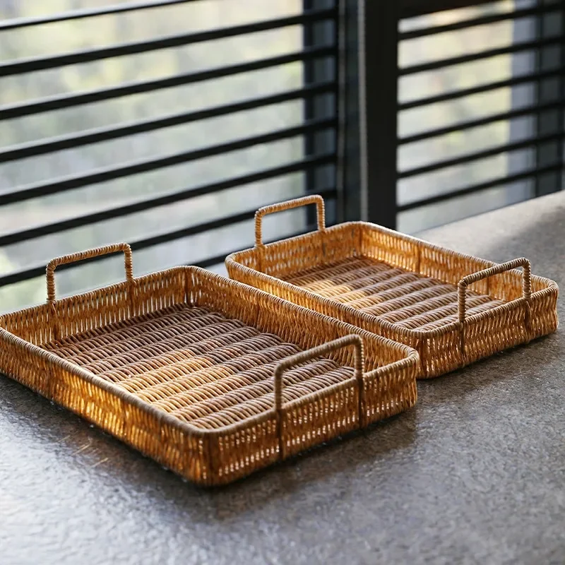 손잡이가있는 플라스틱 보관함 모조 등나무 직조 바구니  - Rattan Tray Handle 리뷰 및 가격