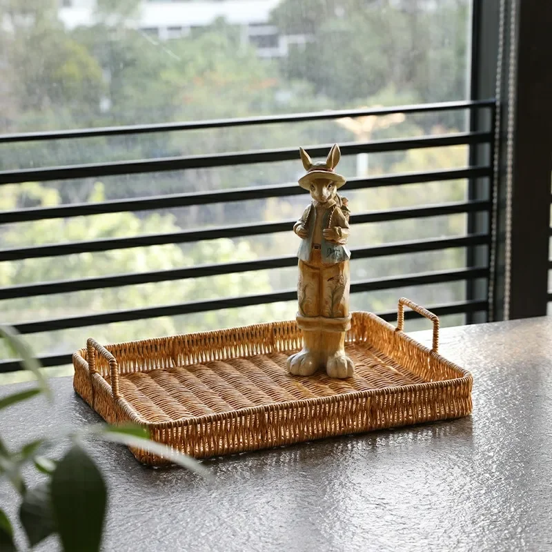 손잡이가있는 플라스틱 보관함 모조 등나무 직조 바구니  - Rattan Tray Handle 리뷰 및 가격