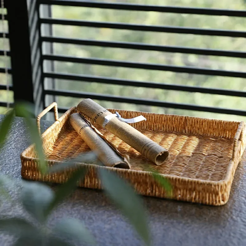 손잡이가있는 플라스틱 보관함 모조 등나무 직조 바구니  - Rattan Tray Handle 리뷰 및 가격