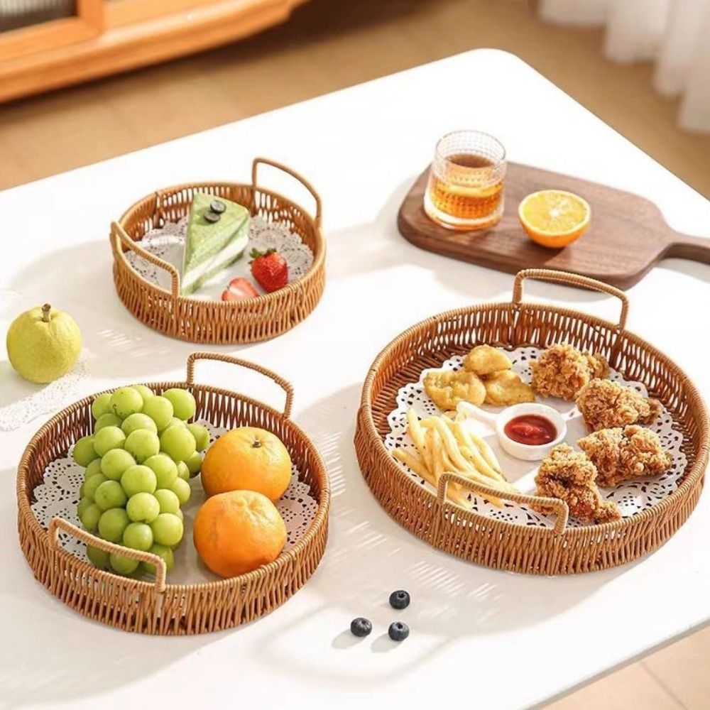 대용량 인조 라탄 수납 바구니 플라스틱 장식용 손으로  - Rattan Tray Handle 리뷰 및 가격