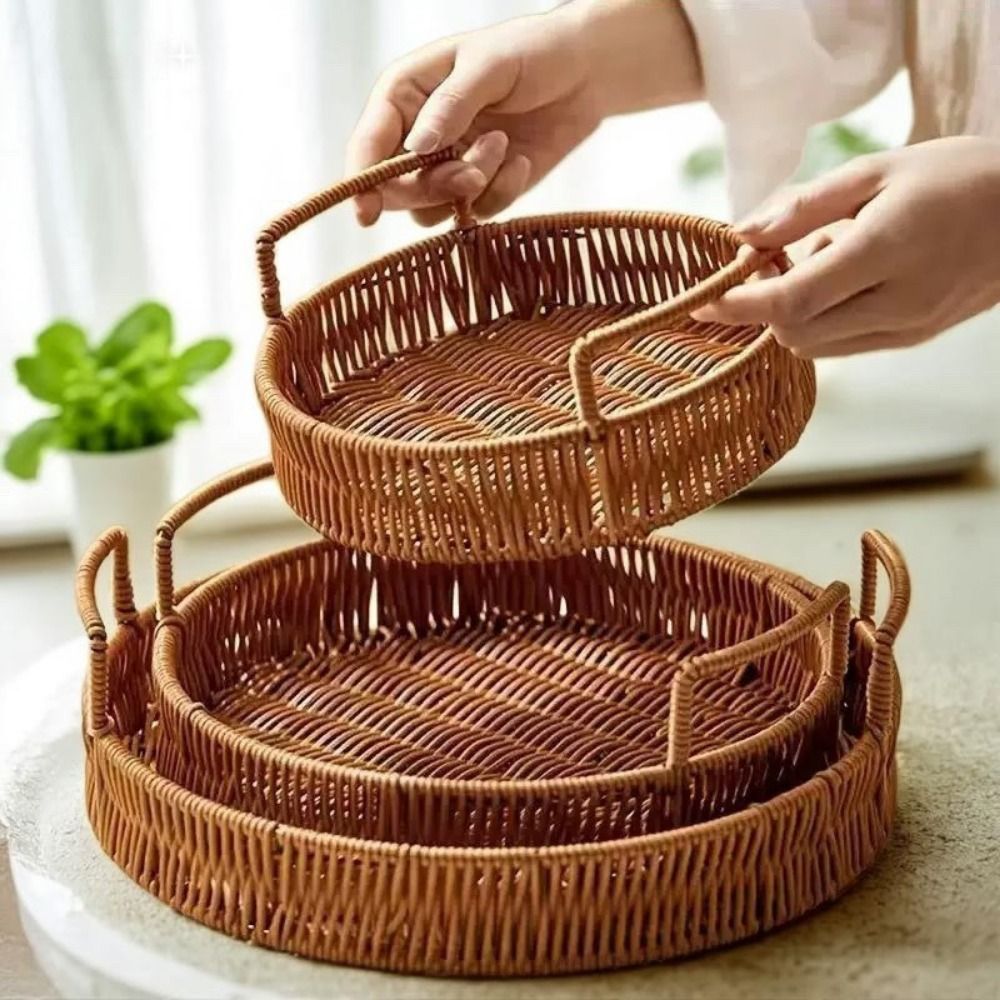대용량 인조 라탄 수납 바구니 플라스틱 장식용 손으로  - Rattan Tray Handle 리뷰 및 가격