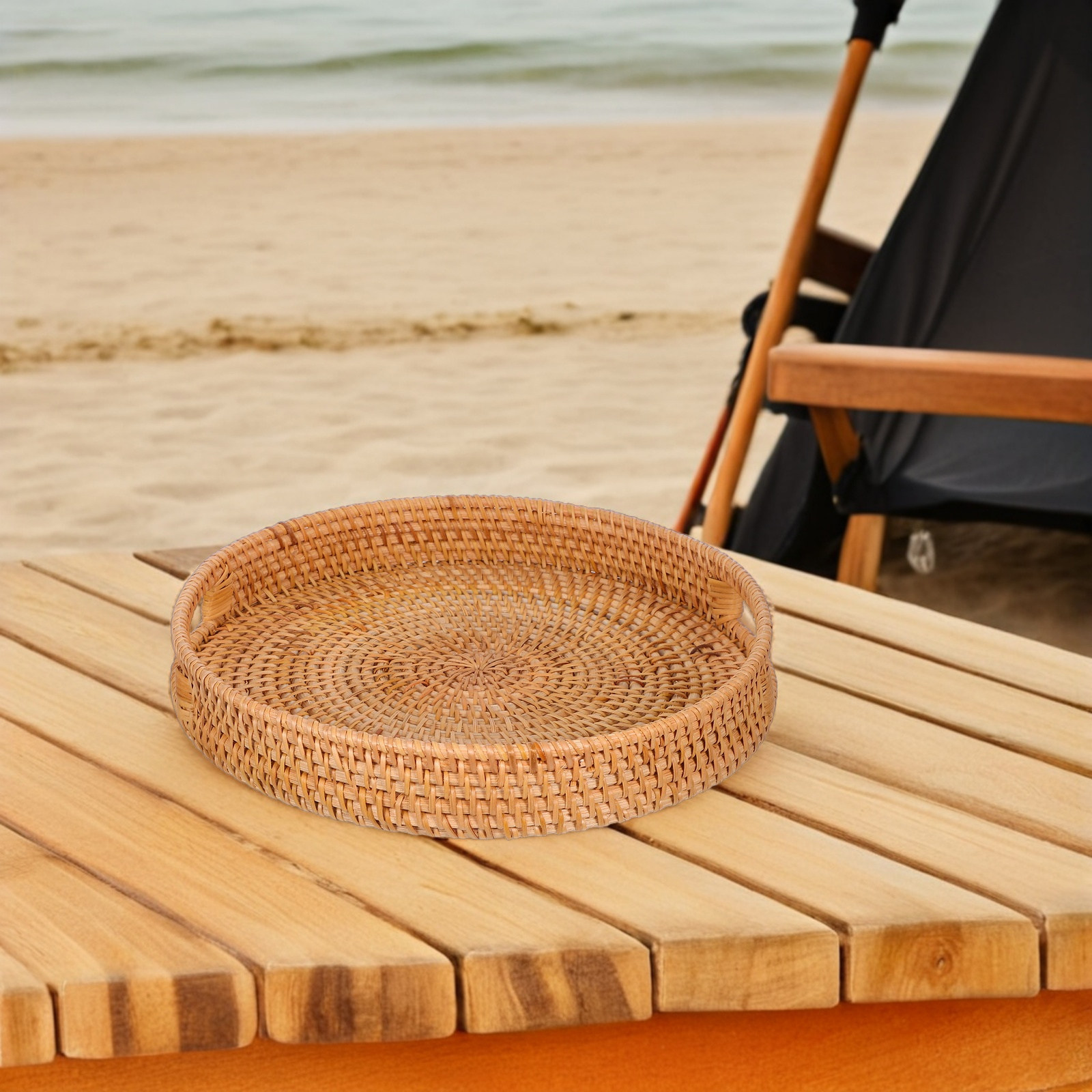 14인치 원형 라탄 대형 서빙 트레이 (과일, 간식용) - Rattan Tray Handle 리뷰 및 가격
