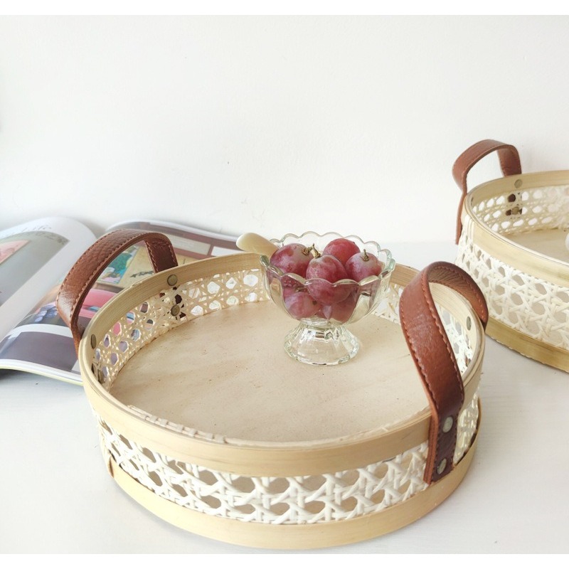 수제 레트로 북유럽풍 라탄 트레이 가죽 손잡이 원형 향 - Rattan Tray Handle 리뷰 및 가격
