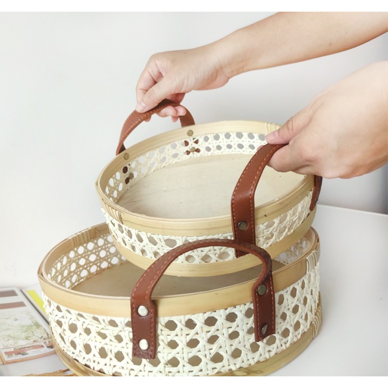 수제 레트로 북유럽풍 라탄 트레이 가죽 손잡이 원형 향 - Rattan Tray Handle 리뷰 및 가격