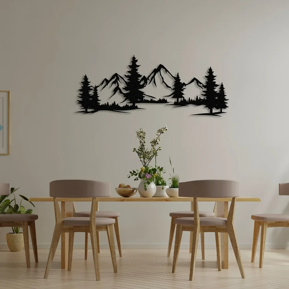 숲과 산 풍경을 특징으로 하는 독특한 소박한 금속 벽  - Interior Design Modern 리뷰 및 가격