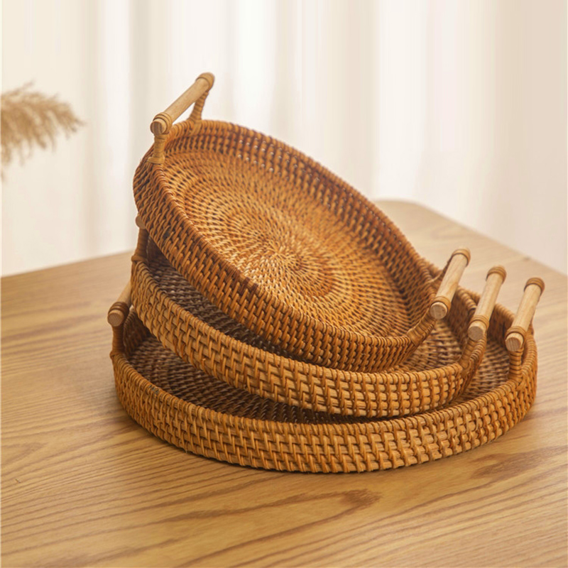 등나무 스트랩 핸들 보관 바구니 빵 스낵 과일 라운드  - Rattan Tray Handle 리뷰 및 가격