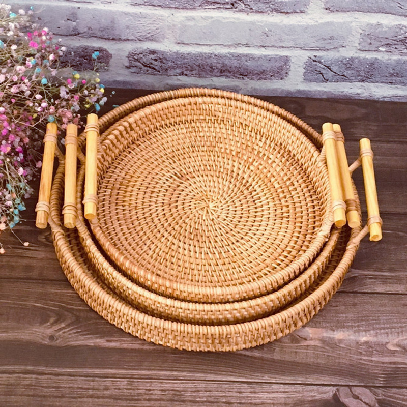 등나무 스트랩 핸들 보관 바구니 빵 스낵 과일 라운드  - Rattan Tray Handle 리뷰 및 가격