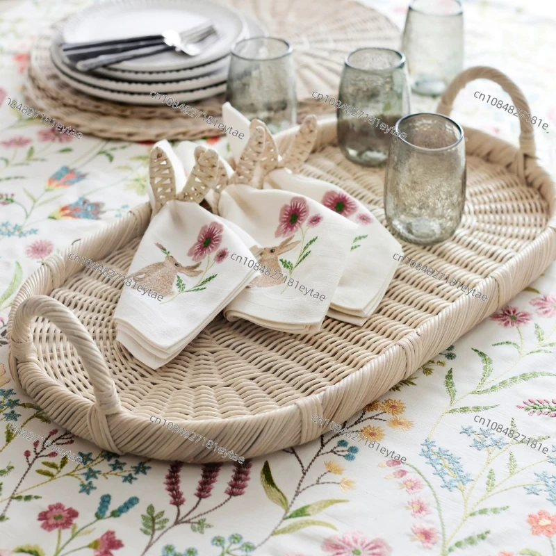 라탄 장식 트레이, 손으로 엮은 손잡이 달린 라탄 트레 - Rattan Tray Handle 리뷰 및 가격