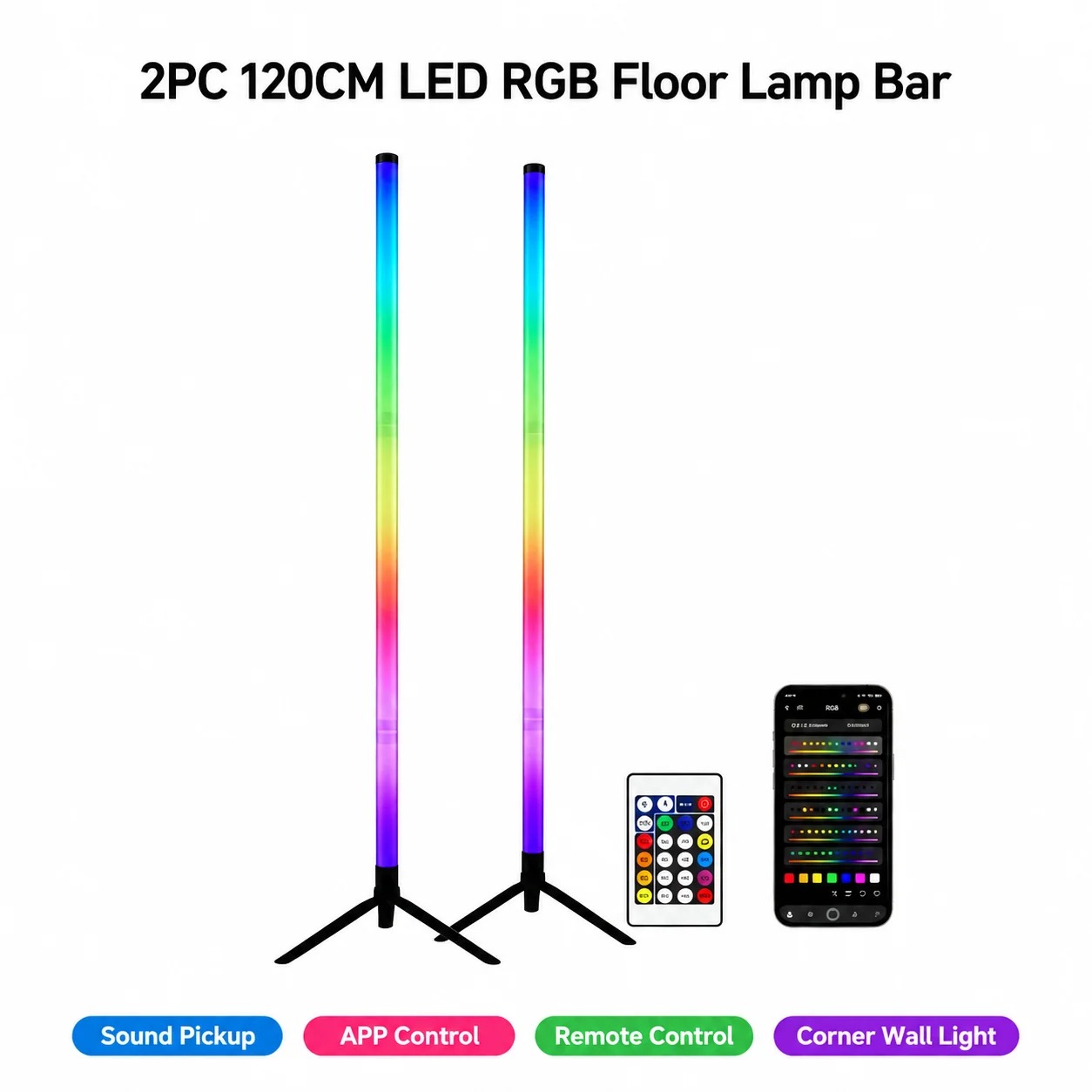 2개입 120CM RGB 플로어 램프, 사운드 반응형  - Interior Design Room 리뷰 및 가격