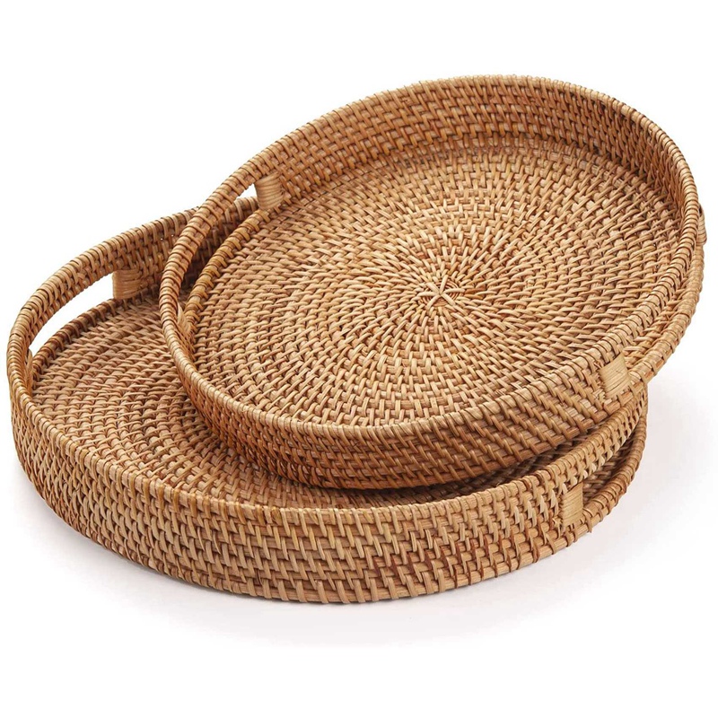 라탄 원형 서빙 트레이, 손잡이가 있는 장식용 오토만  - Rattan Tray Handle 리뷰 및 가격