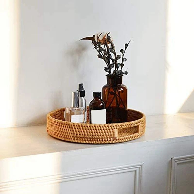 라탄 원형 서빙 트레이, 손잡이가 있는 장식용 오토만  - Rattan Tray Handle 리뷰 및 가격